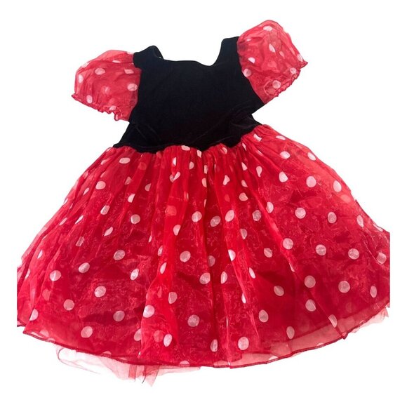 H&M Disney Minnie Mouse Girls Dress With Tulle Polka Dot Skirt & Puff Sleeves 6- - Picture 4 of 5